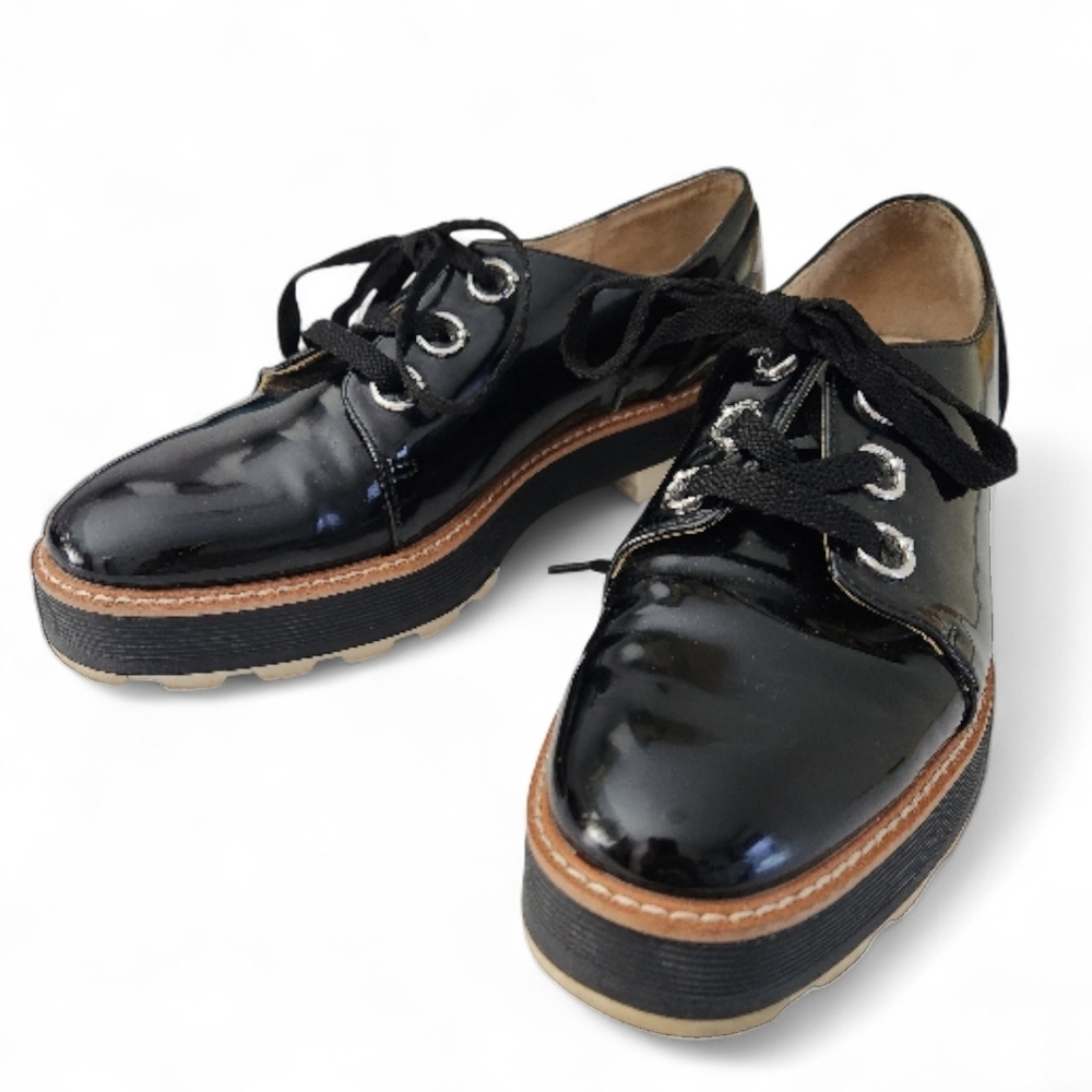 ZARA Black Patent Leather Platform Oxford Shoes EU 39 - Picture 2 of 10